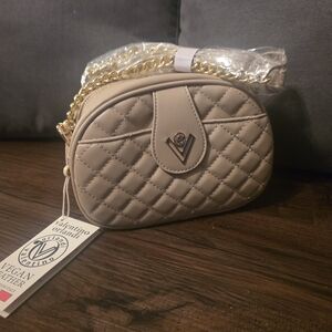 NWT Valentino Orlandi Quilted Tan Vegan Leather Crossbody